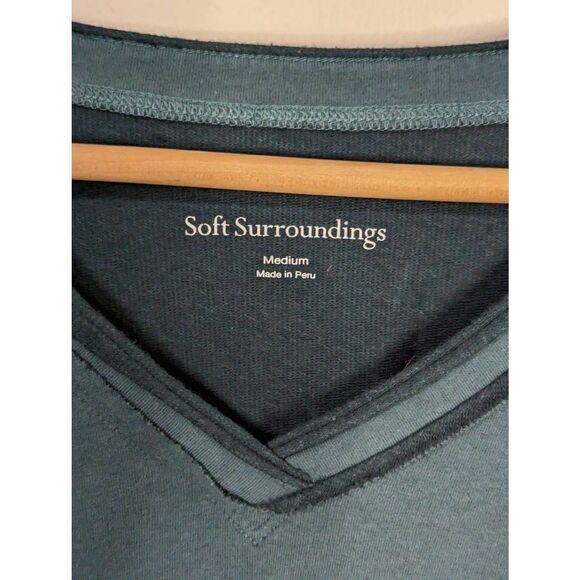 Soft Surroundings Dark Teal V-Neck Hi-Lo Long Sleeve Pullover Sweater - Size M - Picture 6 of 8